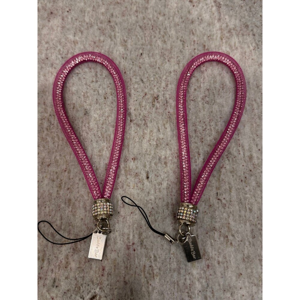 Set of 2 Baddie Bar Pink Rhinestone Mesh Wristlet Lanyards - Phone & Key Straps